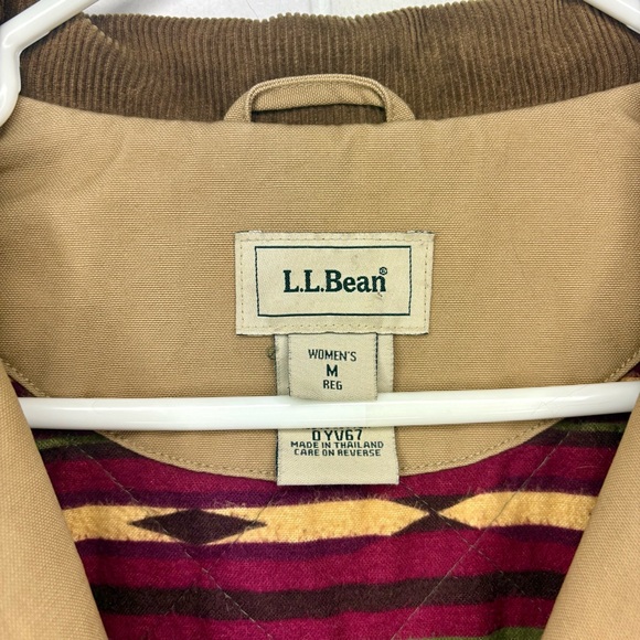 Vintage L.L. Bean Aztec Print Lined Beige Trench Chore Overcoat Jacket Women’s M - Picture 4 of 10